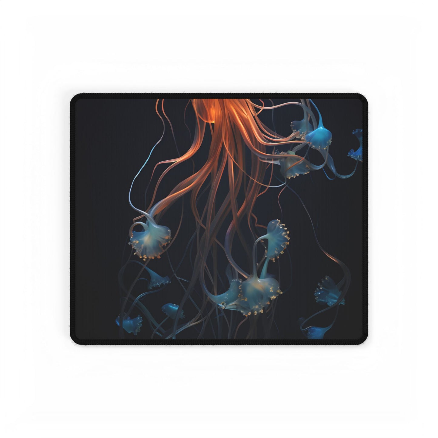 Bioluminescent Oceanic Ballet: Mesmerizing Underwater Scene Artwork - Desk Mat