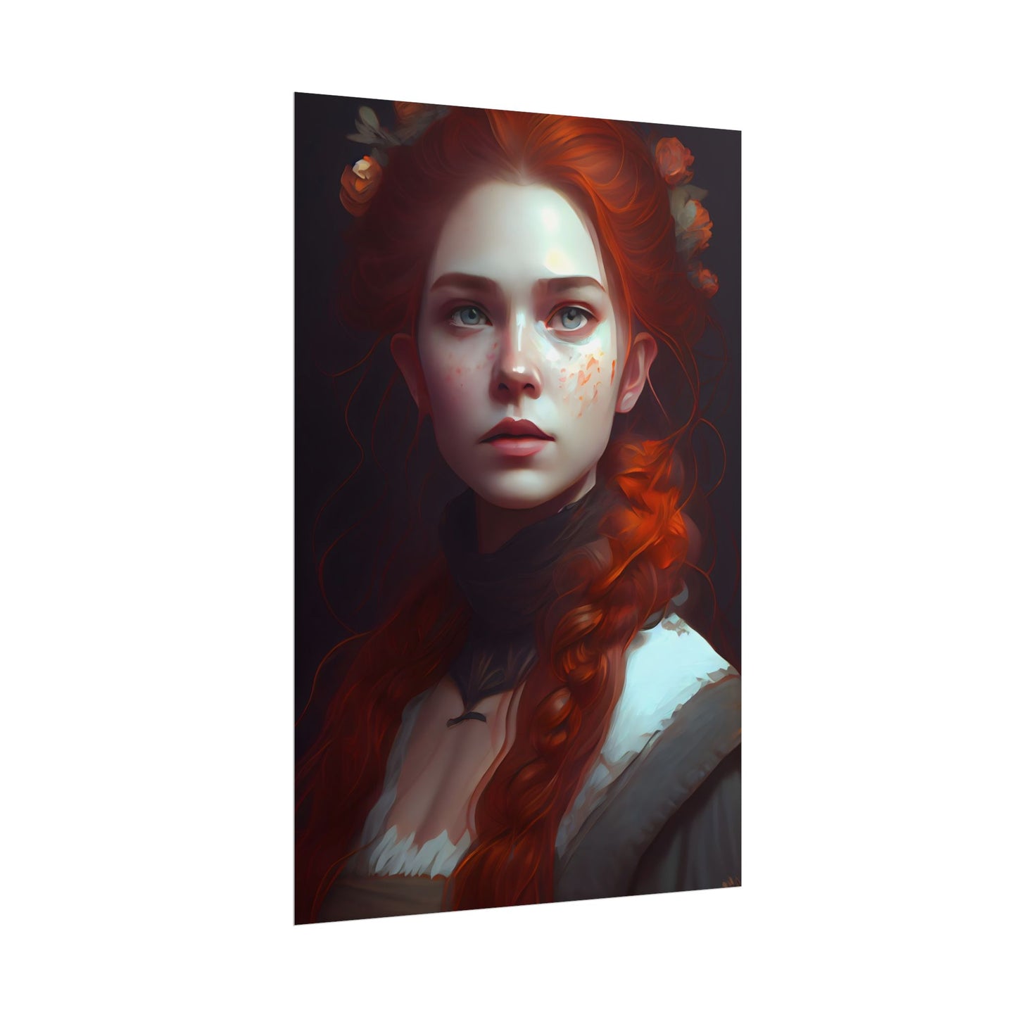 Astonishing Redhead Portrait: Elegant Young Woman in Dress - Poster