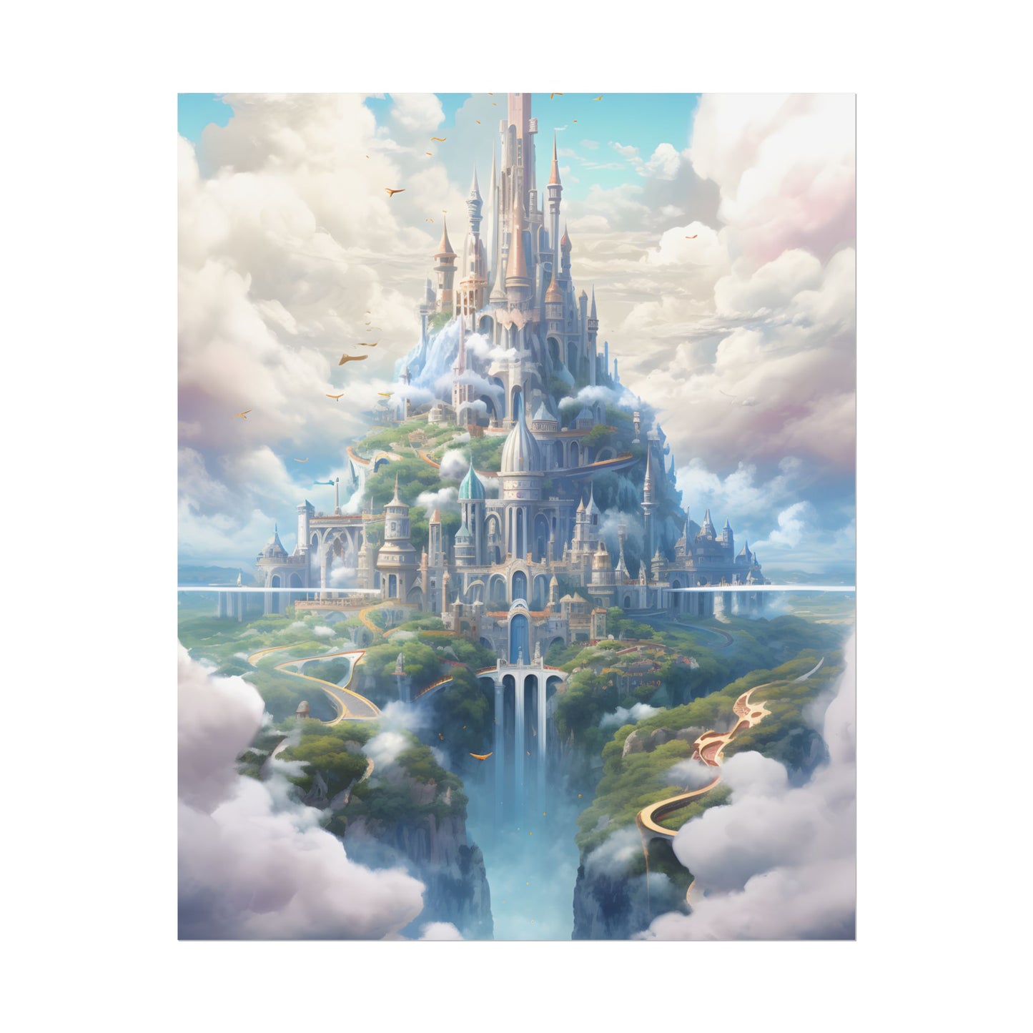 Floating City in Celestial Fantasy Realm: Whimsical Artwork - Poster
