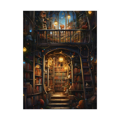 Magical Bookshop Art: A Serene & Enchanting Scene - Poster