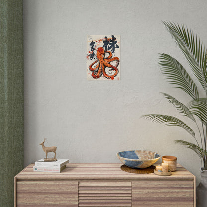 Traditional Japanese Octopus Art: Ukiyo-e Style Mural - Poster