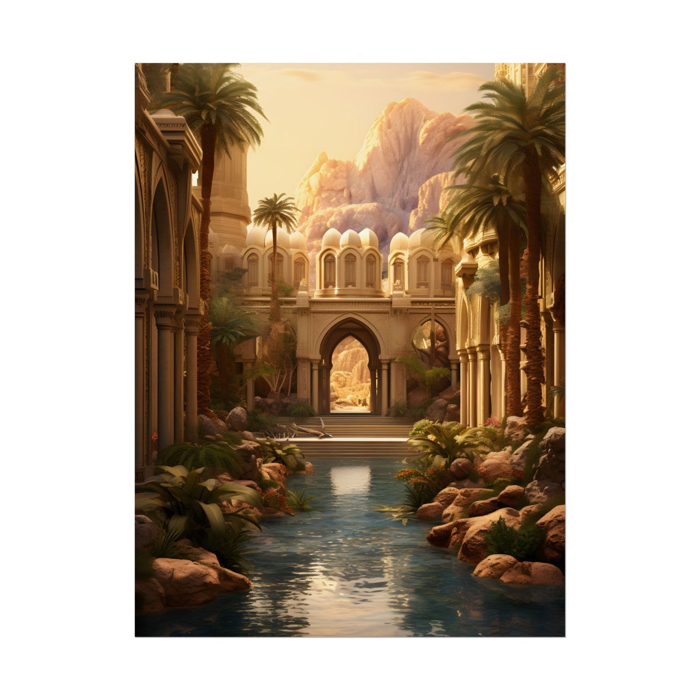 Desert Oasis Under Starry Night: Arabian Nights-Inspired Art - Poster