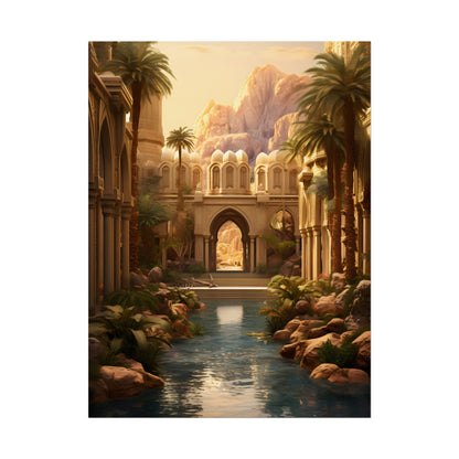 Desert Oasis Under Starry Night: Arabian Nights-Inspired Art - Poster