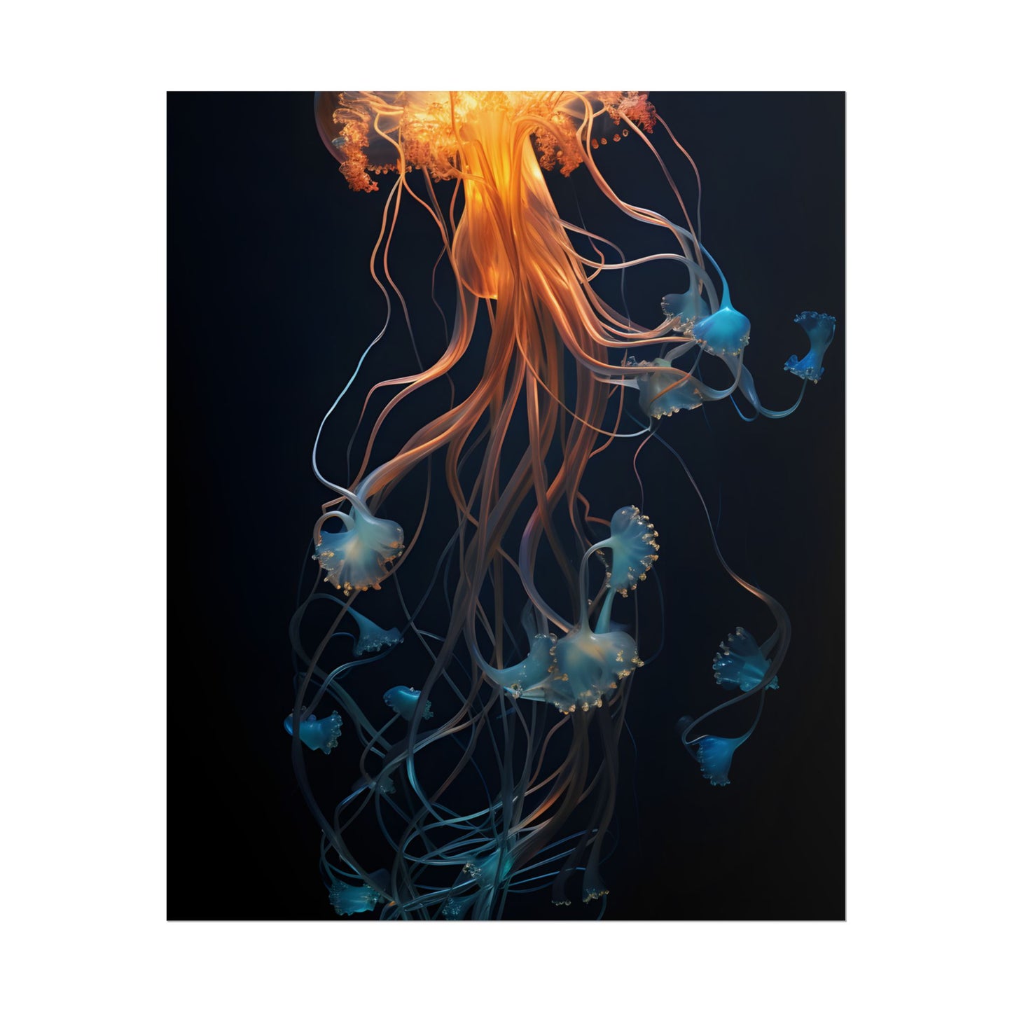 Bioluminescent Oceanic Ballet: Mesmerizing Underwater Scene Artwork - Poster