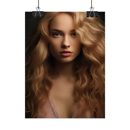 Modern Blonde Woman: Minimalist Style Portrait - Poster