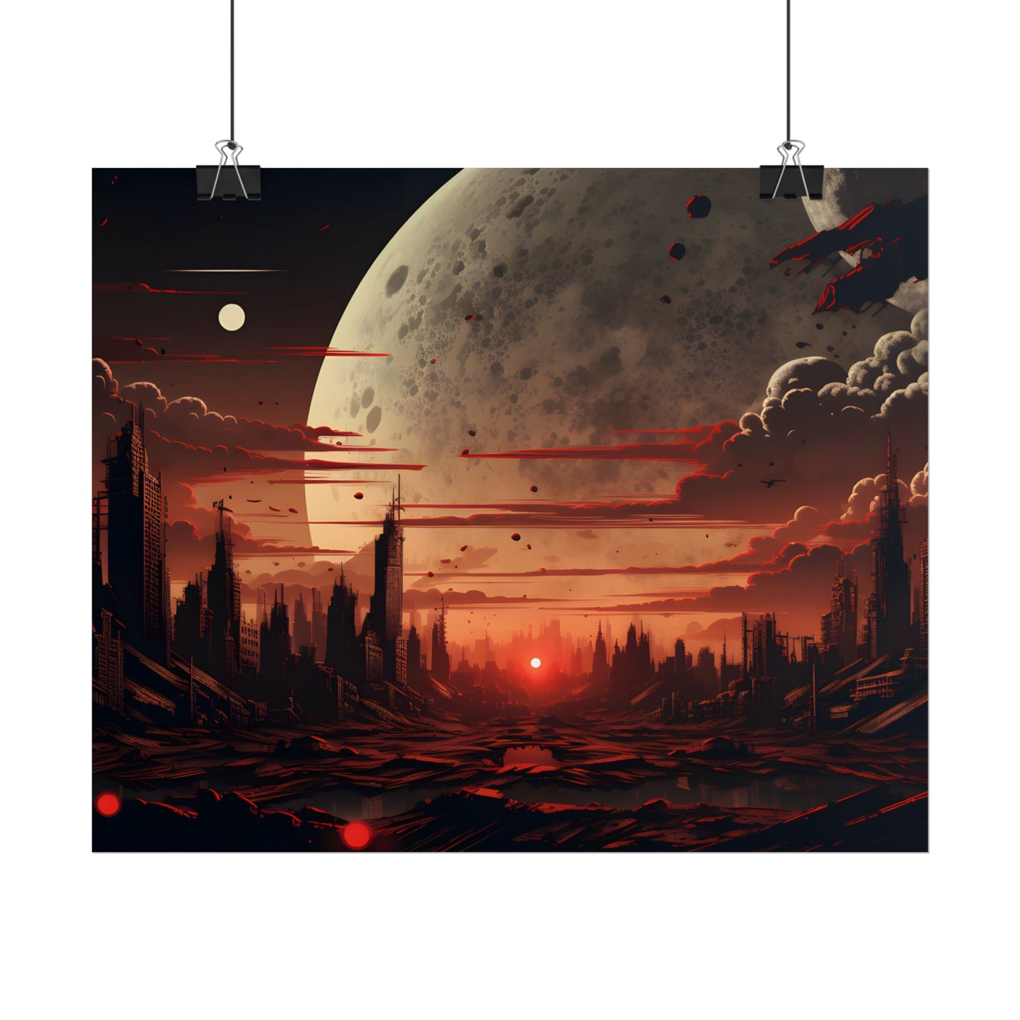 Landscape at Night: Burning Cyberpunk Neon Lights - Poster