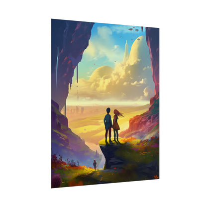 Nature's Friends: Girl and Boy on Meadow Hill - Poster