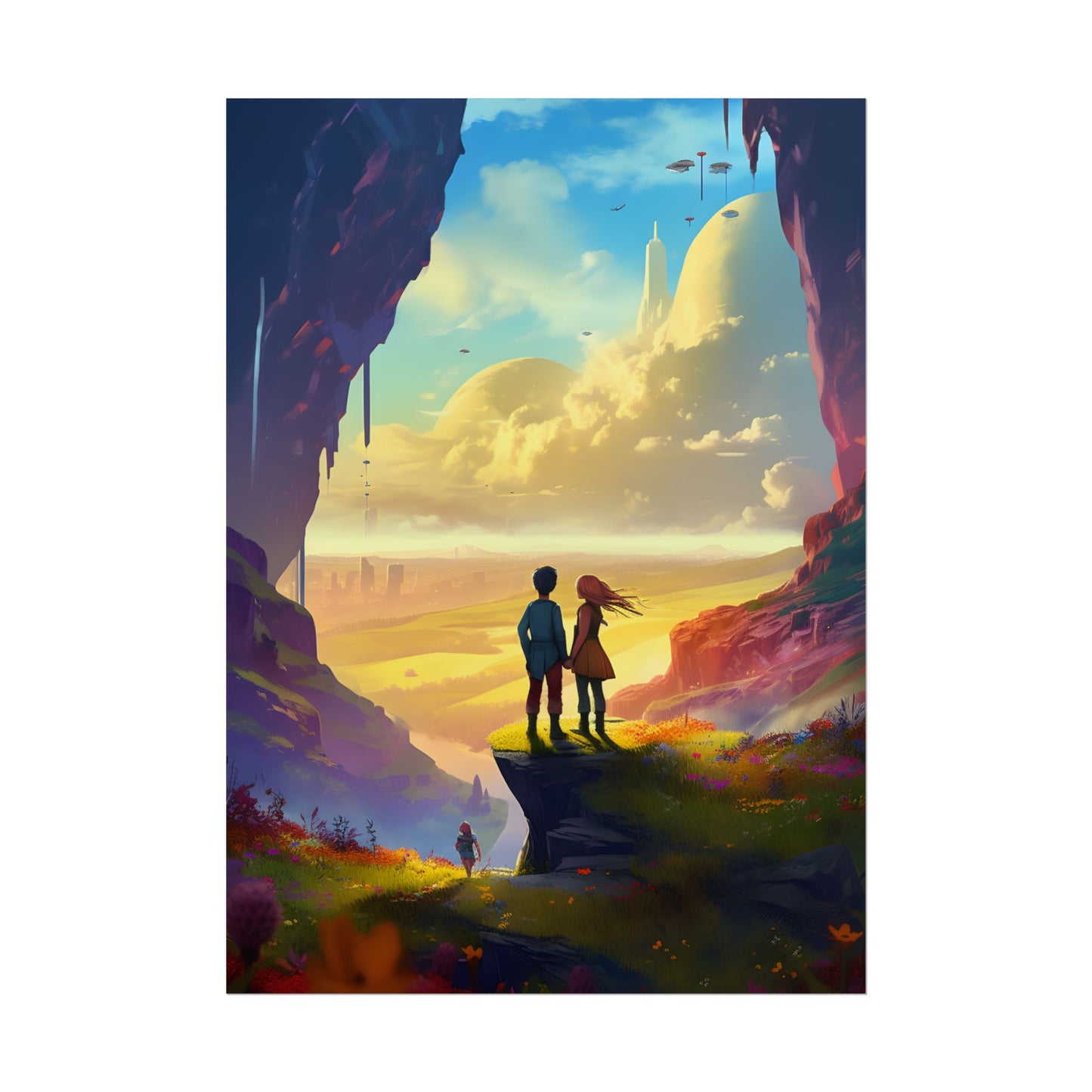 Nature's Friends: Girl and Boy on Meadow Hill - Poster