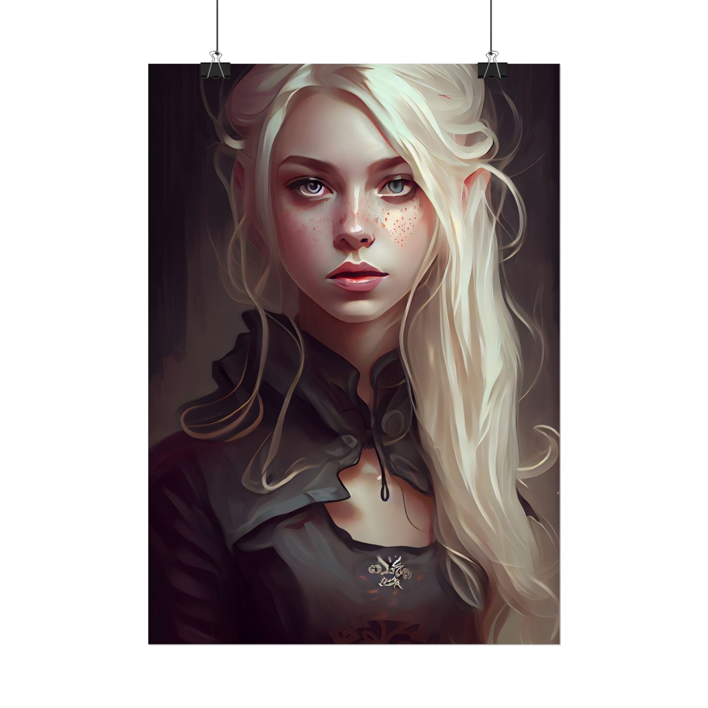 Blonde Portrait: Elegant Woman in Black Dress - Poster