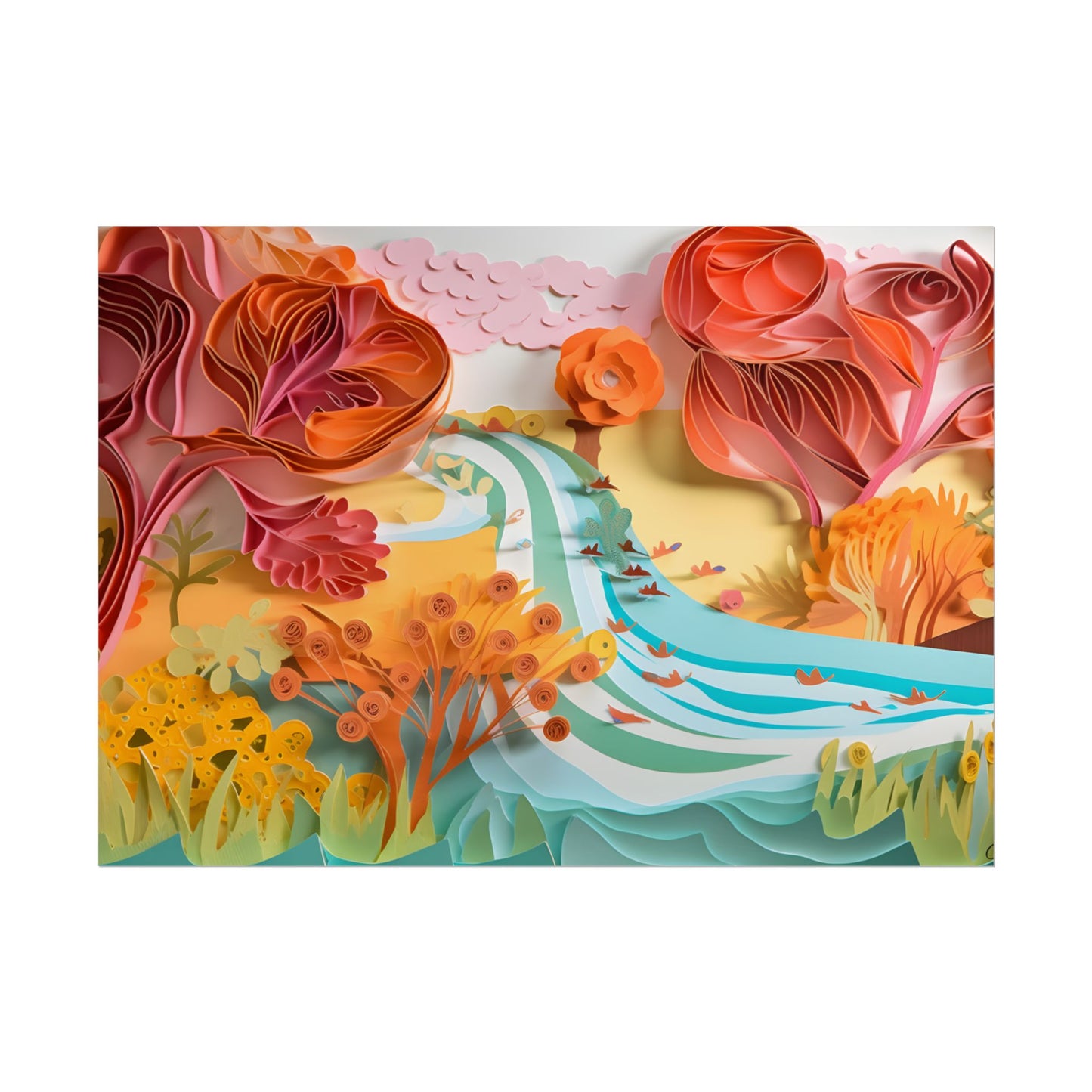 Magical Beach Landscape: Serene Paper Quilled Artwork - Poster