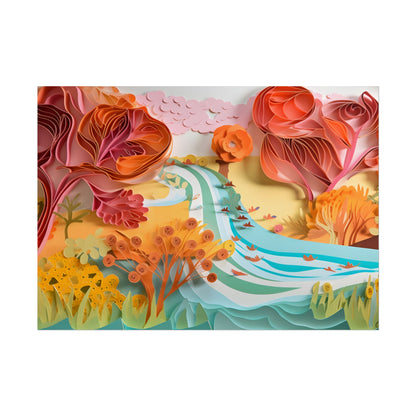 Magical Beach Landscape: Serene Paper Quilled Artwork - Poster