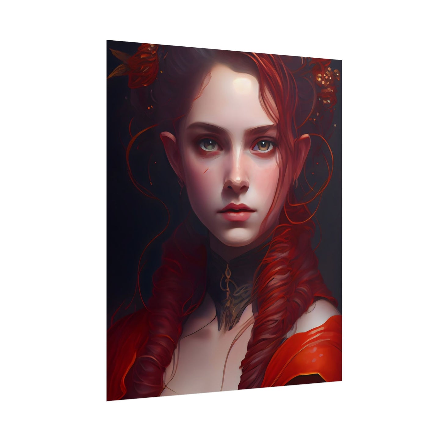 Redhead Portrait: Vibrant Dress Artwork - Poster