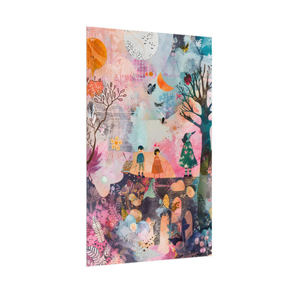 Colorful Whimsy: Blue Fish, Yellow Bird, Pink Cat Art Collage - Poster