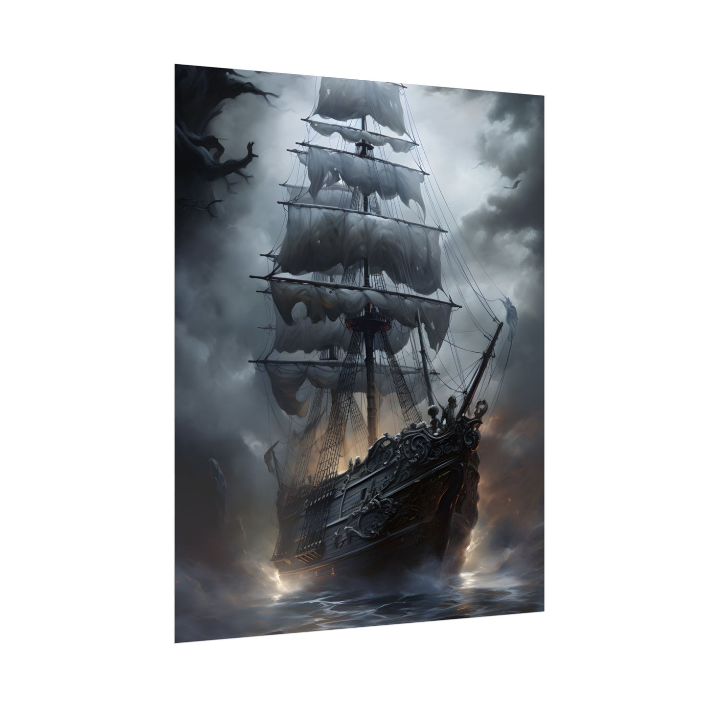 Ghostly Pirate Sails: Abandoned Ship at Sea - Poster