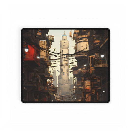 Post-Apocalyptic Steampunk City: Robot Amidst Ruins - Desk Mat