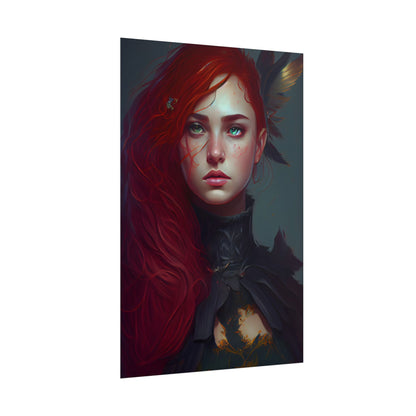 Vibrant Female Portrait: Red Hair Beauty in Neutral Dress - Poster