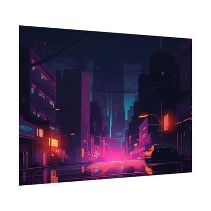 Cyberpunk Night: Moody Cityscape with Unique Architecture - Poster