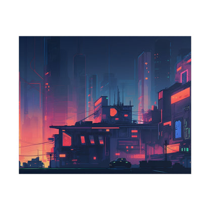 Cyberpunk Night: Melancholic Cityscape Digital Art - Poster