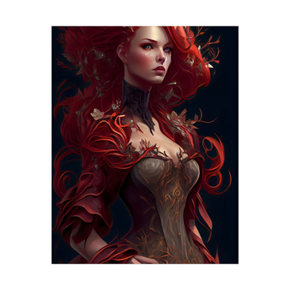 Red Hair Portrait: Elegant Female in Black Dress - Poster
