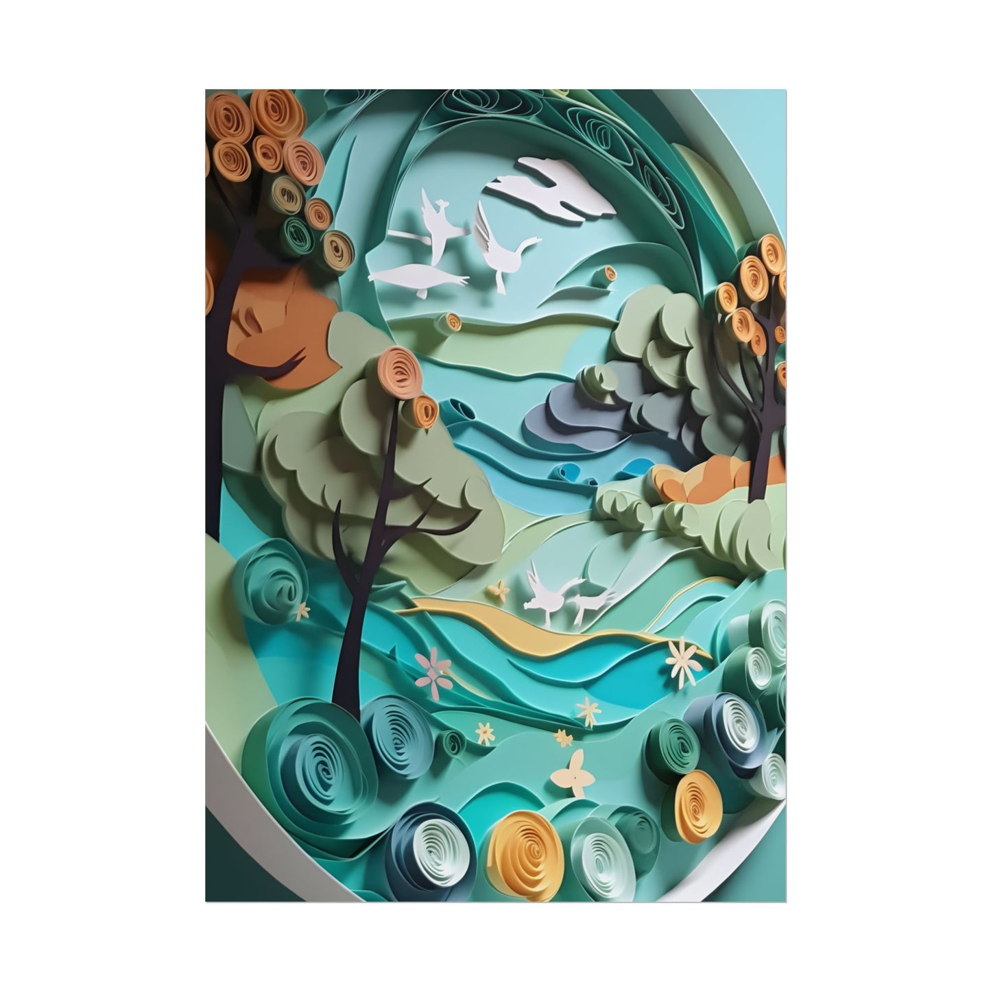 Eye-Catching Beach Landscape: Paper Quilling Art - Poster