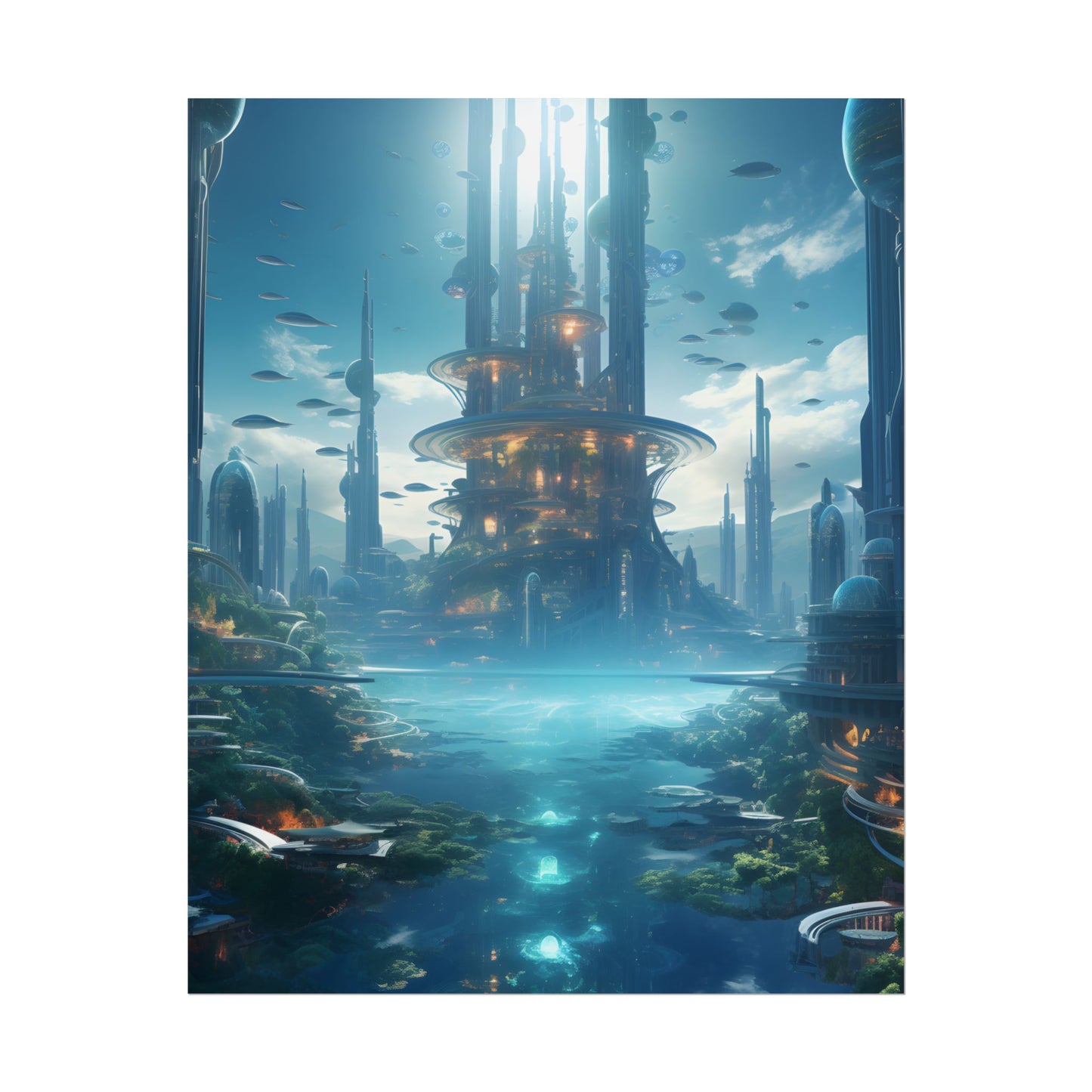 Underwater Futuristic City: Submerged Metropol Digital Artwork - Poster