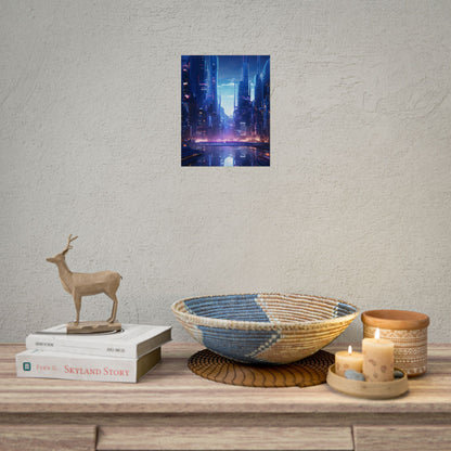 Dystopian Cyberpunk Cityscape: Glowing Neon Lights - Poster