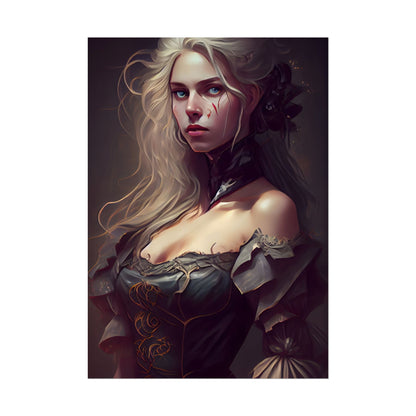 Blonde Female Portrait in a Dress: Stunning Artwork - Poster