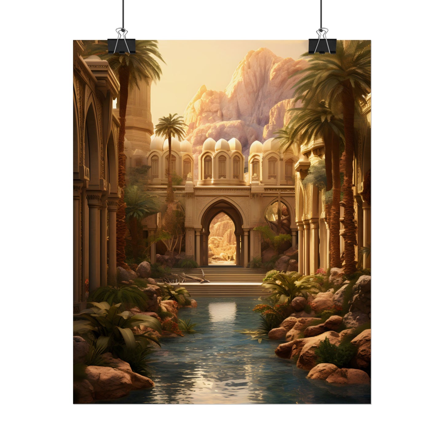 Desert Oasis Under Starry Night: Arabian Nights-Inspired Art - Poster