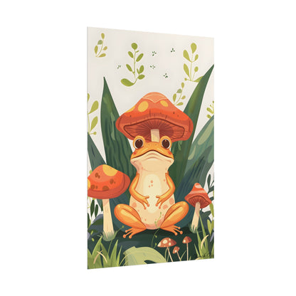 Retro Whimsy: Frog & Mushrooms in Close-Up Charm - Poster