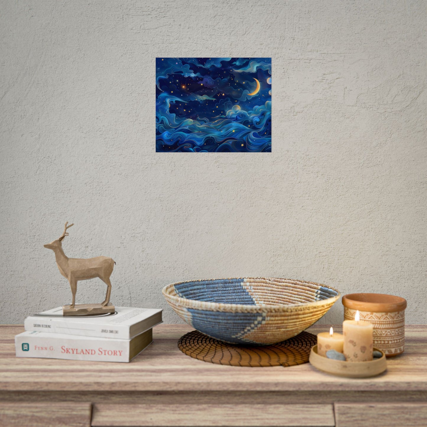Whimsical Dreamy Night Sky: Stars, Moon, and Shooting Star - Poster