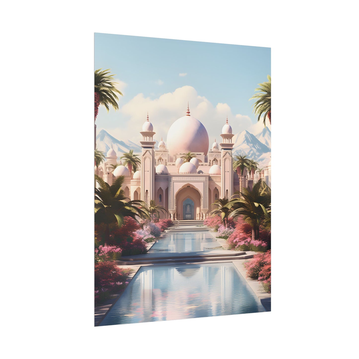 Serene Arabian Desert Oasis: Camels in a Palm Tree Landscape - Poster