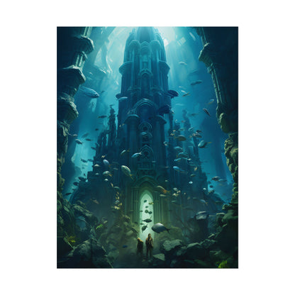 Sunken Ancient City: Underwater Ruins Digital Art - Poster