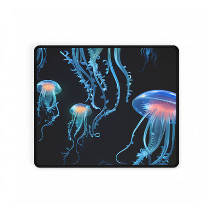 Bioluminescent Oceanic Ballet: Underwater Dance in Motion - Desk Mat
