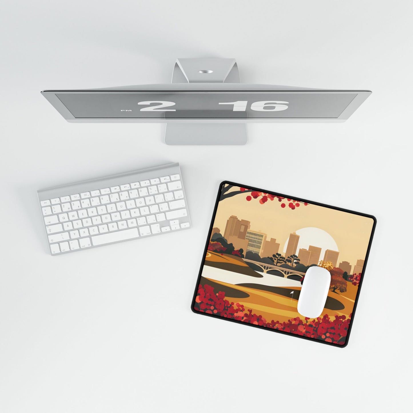 Retro Golf Illustration: Classic Course Scene - Desk Mat