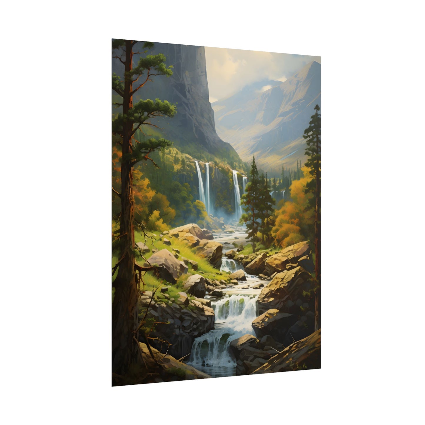 Breathtaking Waterfall: Impressionist Oil Painting - Poster
