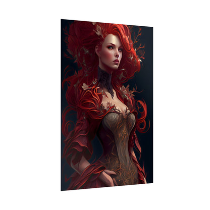 Red Hair Portrait: Elegant Female in Black Dress - Poster