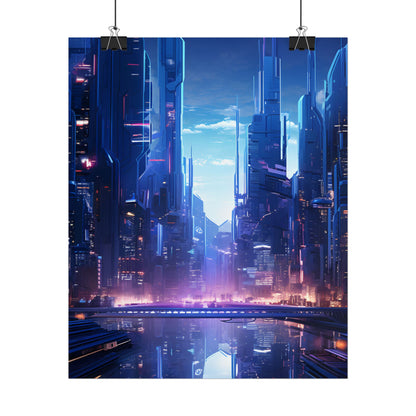 Dystopian Cyberpunk Cityscape: Glowing Neon Lights - Poster