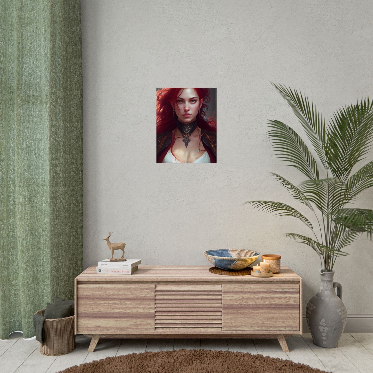 Red Hair Beauty: Elegant Woman in Black - Poster