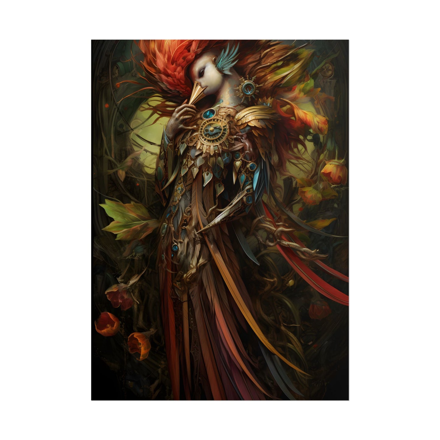 Grand Statue of a Majestic Bird in Serene Setting - Poster