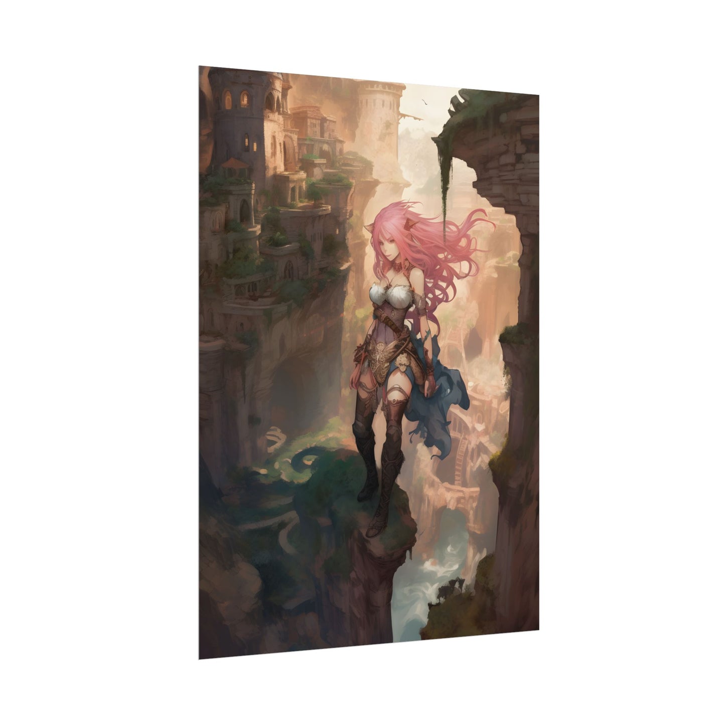 Dramatic Birds Eye View: Anime-Style Bird in Flight - Poster