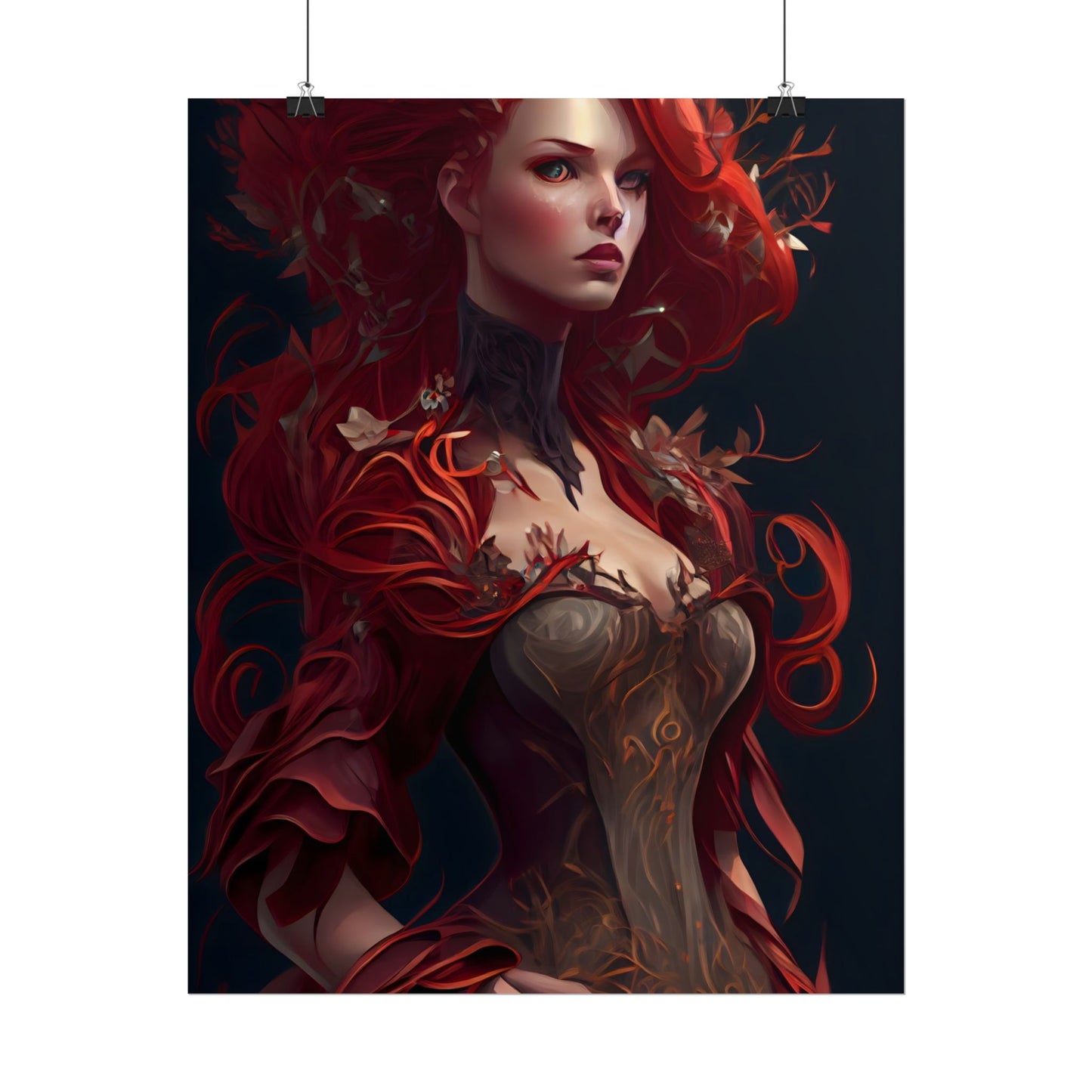 Red Hair Portrait: Elegant Female in Black Dress - Poster