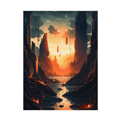 Cyberpunk Metropolis Ablaze: Nocturnal Digital Masterpiece - Poster