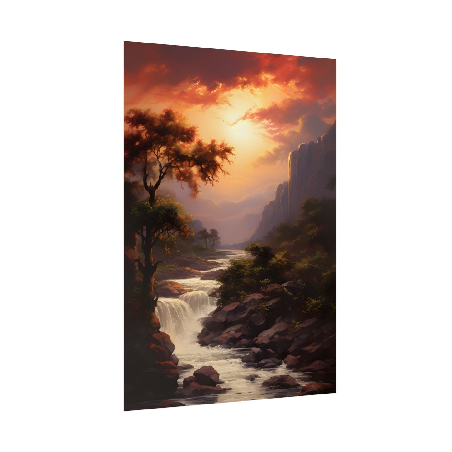 Breathtaking Waterfall Oil Painting: Meticulous Artwork - Poster