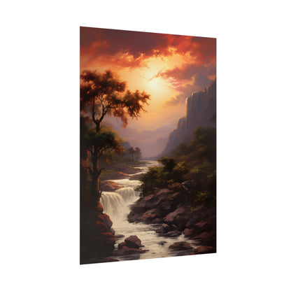 Breathtaking Waterfall Oil Painting: Meticulous Artwork - Poster