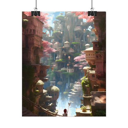 Dramatic Anime Cityscape: Birds Eye View Digital Art - Poster