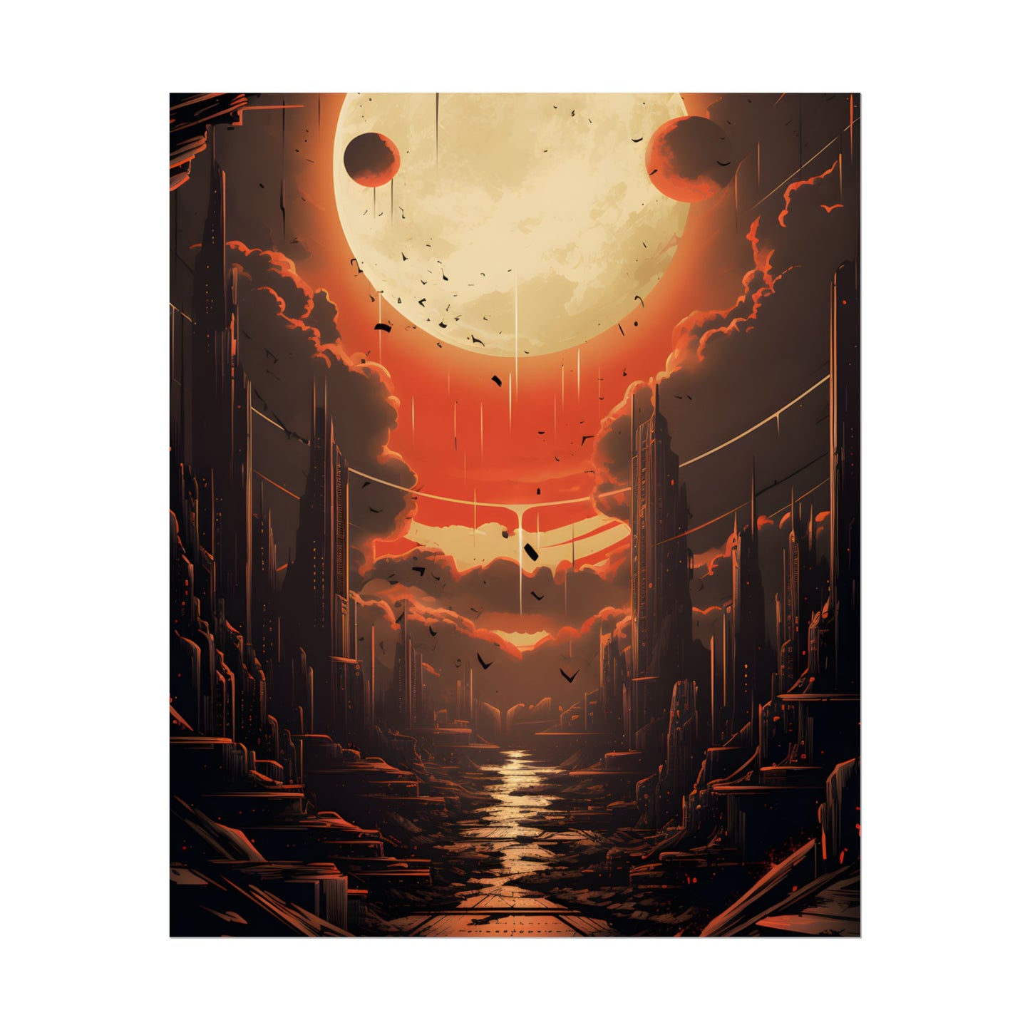 Cyberpunk Night Cityscape: Neon Lights Digital Artwork - Poster