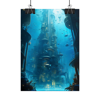 Future Metropolis: Underwater Cityscape Digital Art - Poster