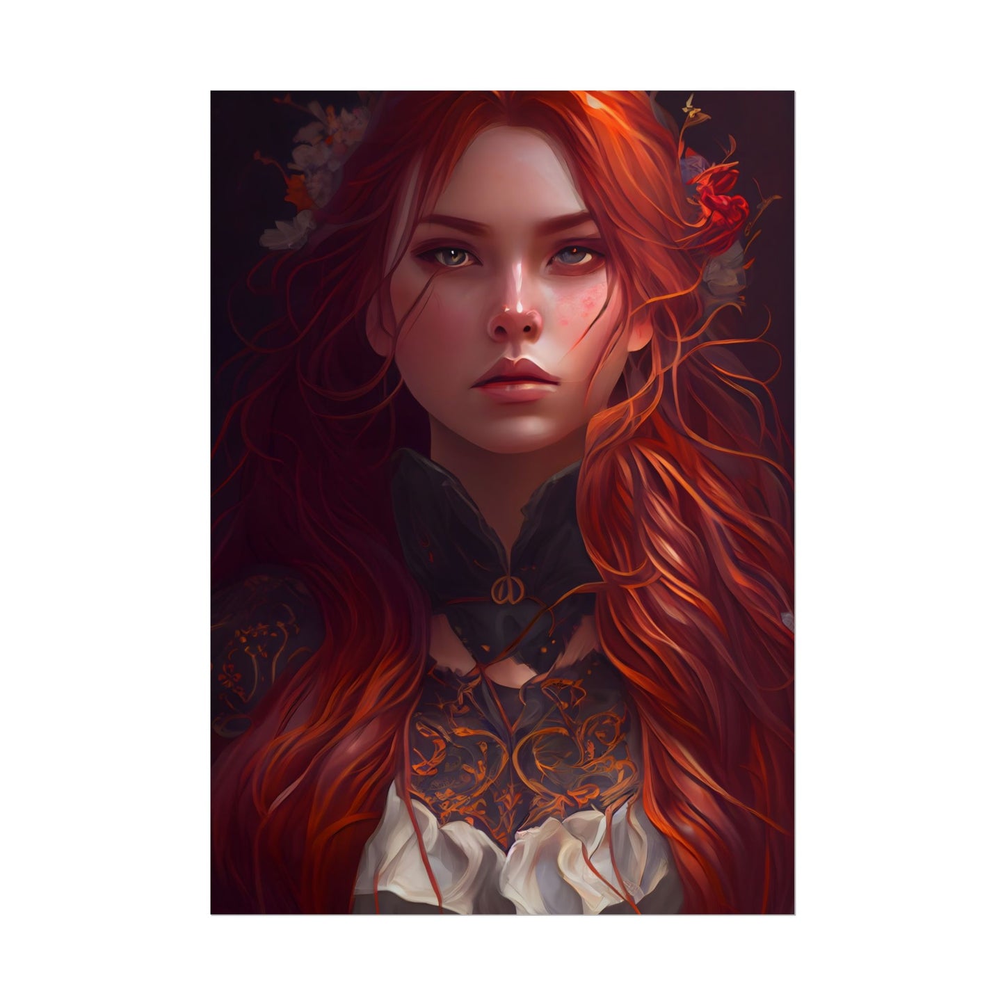 Redhead Female Portrait in a Dress - Poster
