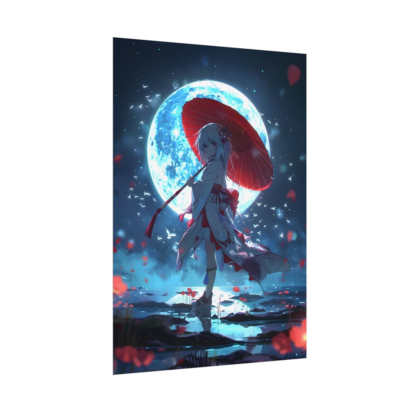 Cute Anime Girl with Umbrella: Rainy Day Art - Poster