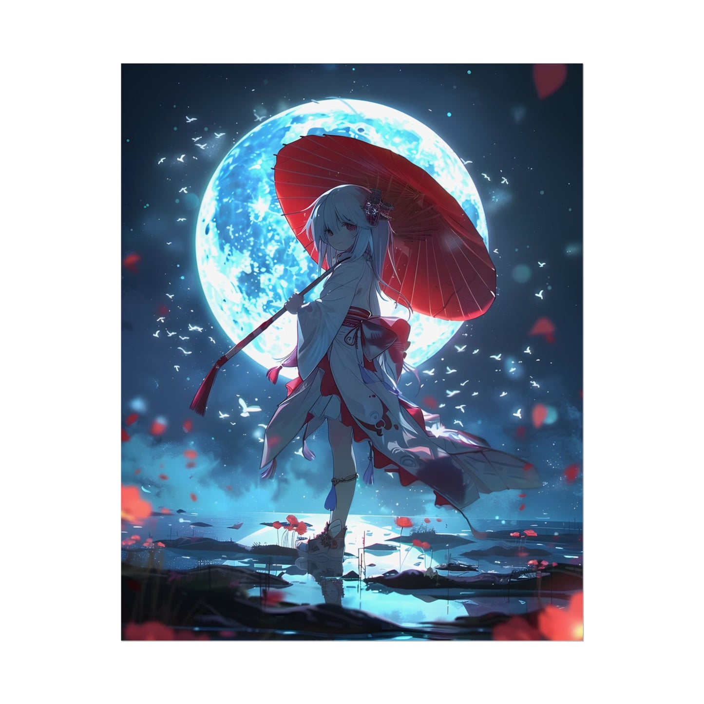 Cute Anime Girl with Umbrella: Rainy Day Art - Poster